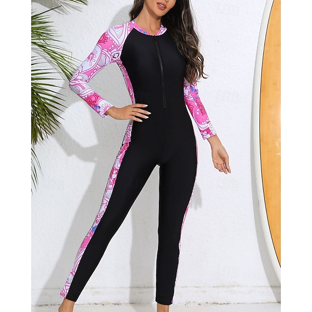  Femmes Combinaison de Plongée Rash Guard Protection Solaire UV UPF50+ Léger manche longue Spandex Maillot de Bain maillot de bain ​fermeture éclair sur le devant Natation Surf Plage Sports Nautiques