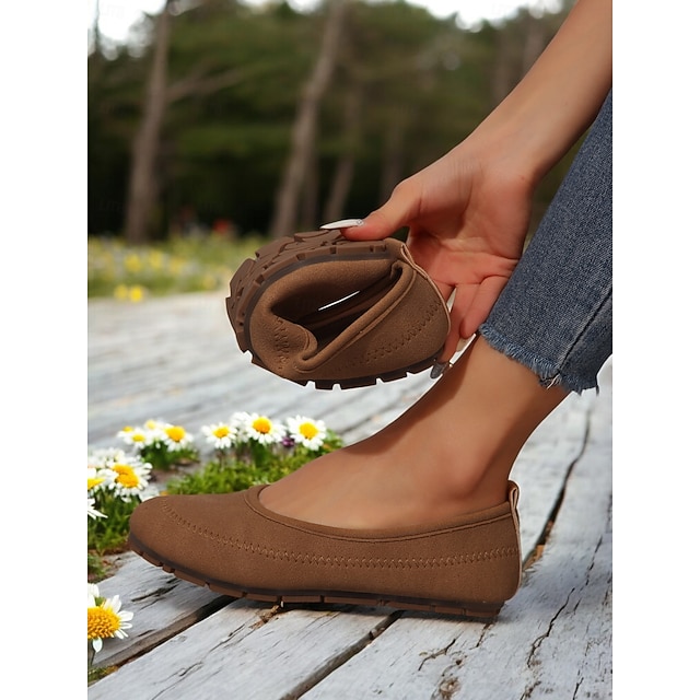  Zapatos planos marrones descalzos con punta ancha para mujer: cómodos zapatos sin cordones con caída cero para caminar y viajar de forma informal.
