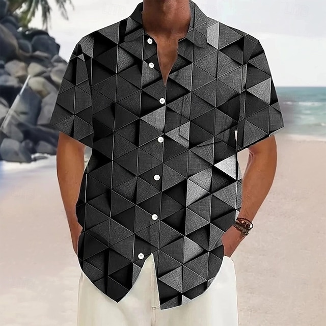  Voor heren Geometrisch 3D Print Raster / Plaid Overhemd Zomer overhemd Overhemd met knopen Korte mouw Mode-casual Vakantie Dagelijks gebruik Feestdagen Zomer Lente Strijkijzer 3D-afdrukken shirts met