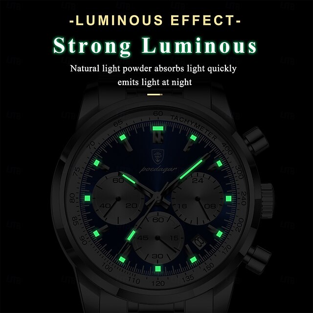 FANMIS Orologio da uomo con cinturino in pelle, classico, impermeabile, sportivo, in acciaio inox, cronografo, data, analogico, al quarzo, Argento Blu Navy, Cronografo, orologio al quarzo