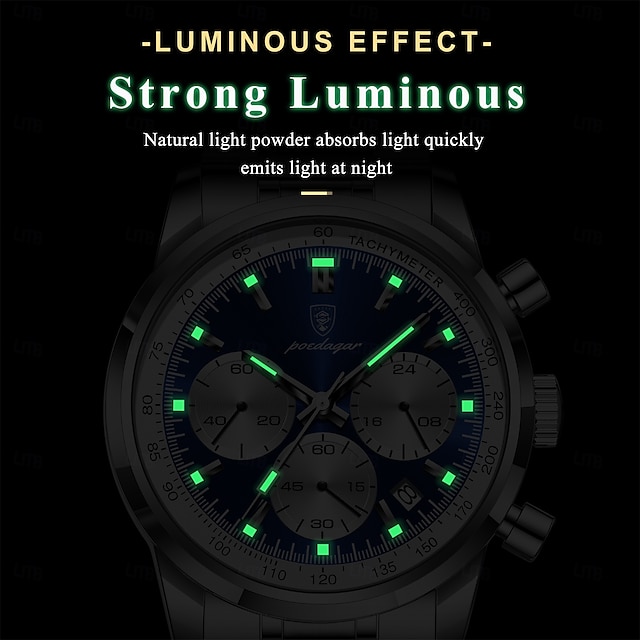 FANMIS Orologio Uomo Cronografo Quarzo - Acciaio Inox 43mm, Impermeabile 3 ATM, Quadrante Luminoso