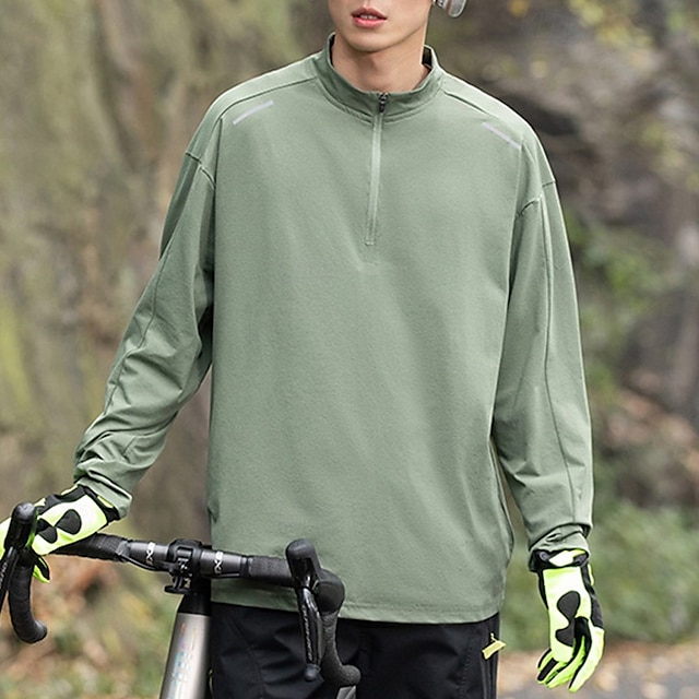  Herr Utomhusskjorta Vandringsskjorta Långärmad Fjärdedels blixtlås Överdelar Utomhus Snabb tork Polyester Svart Grön Kaki Gym Klättring Camping / vandring / grottforskning