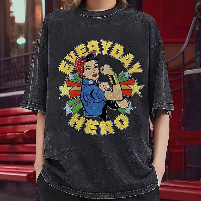  T-shirt Oversized Acid Washed Tee Retro plakat Retro pige Grafisk Til Par Herre Dame Voksne Maskerade Varmstempling Afslappet / Hverdag