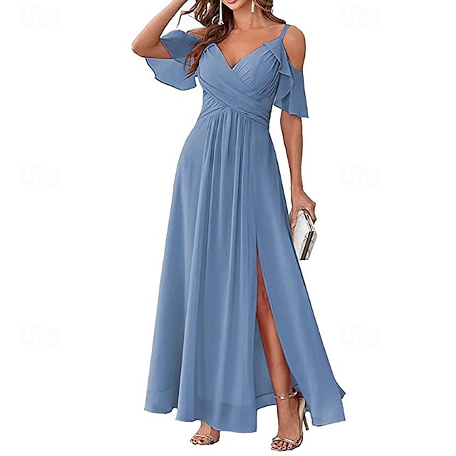  Femmes Robe Longue Maxi Robe Robe de Bal Robe de Soirée Robe de Cocktail Mode Soirée Occasion Spéciale Date Coupe régulière Uni Manche Courte Col en V Jaune Vert Claire Bleu Vert Été