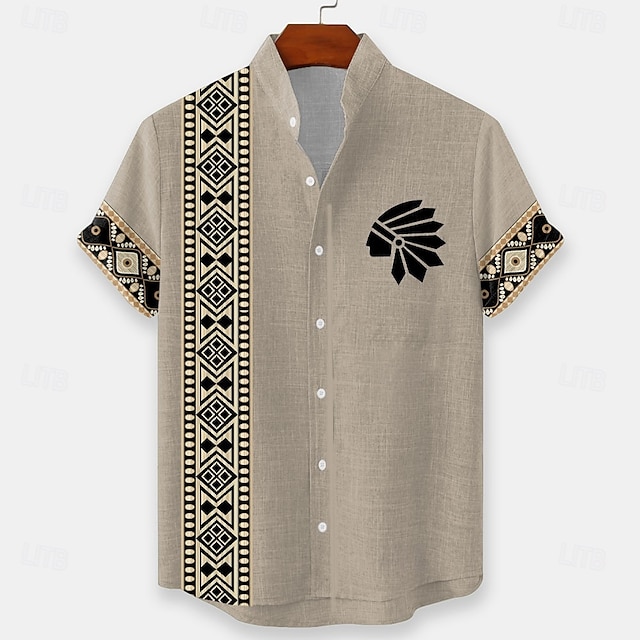  Per uomo Geometrico Nativo americano Etnico Camicia Camicia con Bottoni Camicia con colletto alla coreana Manica Corta Vintage Retrò Vacanza Abbigliamento Quotidiano Abbigliamento mare Estate