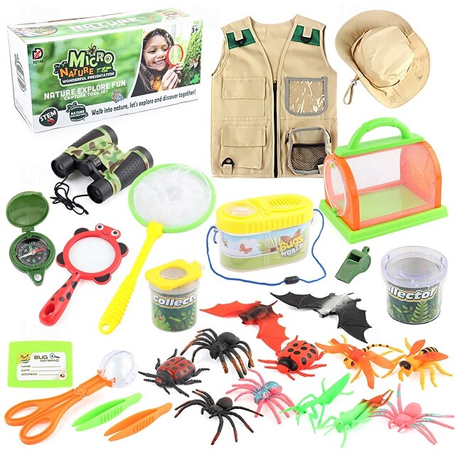  Juego de caza de insectos para niños al aire libre, 26 piezas, telescopio, observación de insectos
