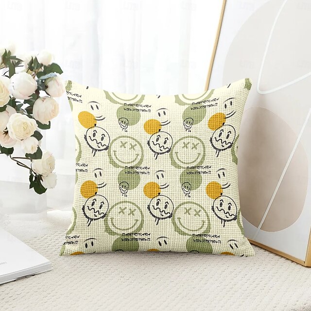  Sorriso Feliz Capas de Almofada Decorativas 1PC Almofada Quadrada Macia para Sofá para Quarto Sala de Estar Cadeira