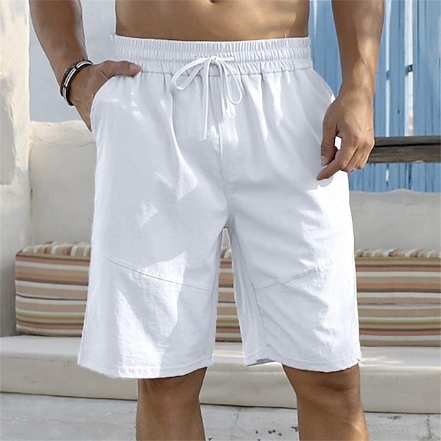  Men's Shorts Summer Shorts Beach Shorts Casual Shorts Pocket Drawstring Elastic Waist Plain Comfort Breathable Short Outdoor Vacation Sport Casual Black White