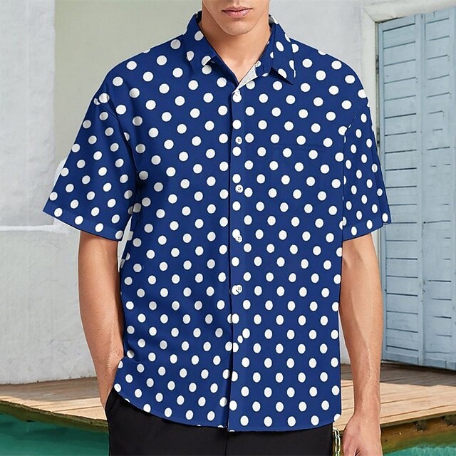 Men's Shirt Summer Shirt Casual Shirt Beach Shirt Button Up Shirt Black Red Blue Short Sleeve Polka Dot Lapel Vacation Hawaiian Clothing Apparel Polyester Fashion Casual Comfortable4