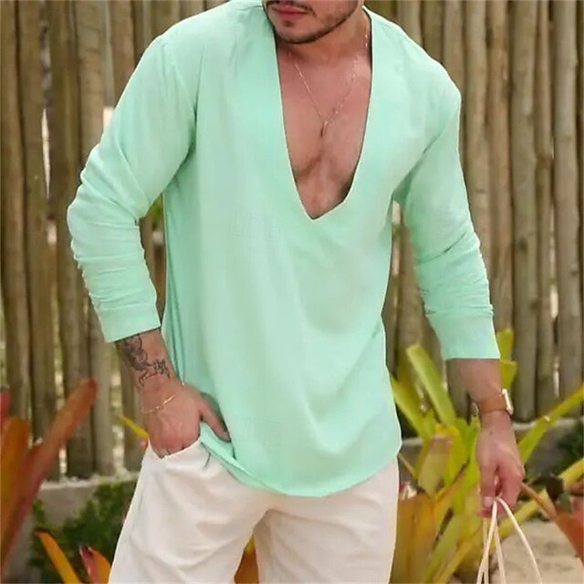 Men's T Shirt Tee Short Sleeve Shirt Tee Top Short Sleeve V Neck Summer Plain Fashion Designer Sexy Vacation Street Going out Pink Green Khaki Top Tee for Men4