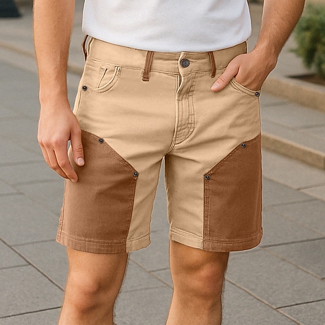  Herren Cargo-Shorts Outdoor Shorts Bermudashorts Strandshorts Freizeitshorts Tasche Gerader Schnitt Farbblock Atmungsaktiv Feuchtigkeitsableitend Knielang Arbeit Lässig Täglich Mode Streetwear Khaki