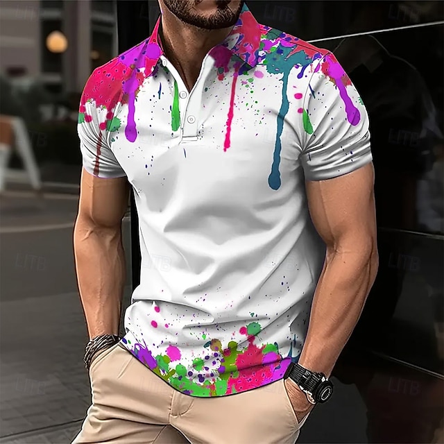  Per uomo Inchiostro splash Polo Manica Corta Magliette polo Camicie con Colletto Casual All'aperto Athleisure Abbigliamento quotidiano Stampa 3D Estate Primavera Autunno Bianco Blu Viola