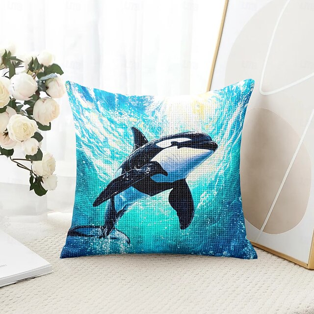  Havdyr dekorative kasteputer trekk 1PC mykt firkantet couch putevinkel putevar soverom stue sofa stol Orcinus orca