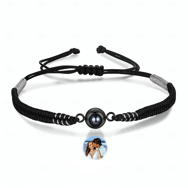  Personalized Photo Projection Bracelet with Braided Rope Custom Best Gift for Dad, Husband or Boyfriend, Light Projection Jewelry for Father's Day, Birthday, Anniversary, Christmas