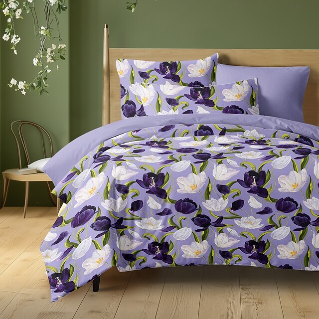  Blommor Duvet Set 100% Bomull Mjuk och Andningsbar Sängkläder Med Färgglada Blommor Lätt och Hållbar Täcke Bekväm för Alla Säsonger Lätt att Ta Hand Om