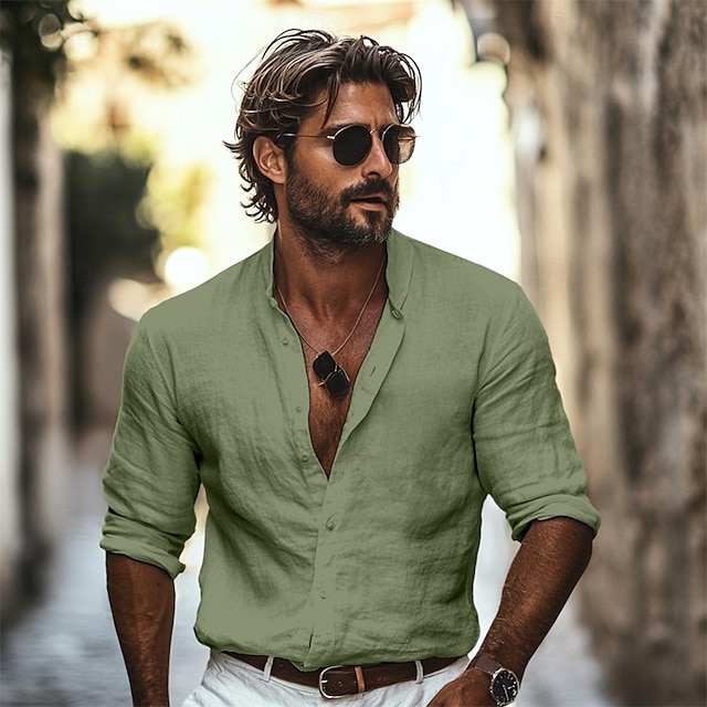  Per uomo Camicia Camicia con colletto alla coreana Camicia Estiva Abbigliamento da spiaggia Camicia casual Camicia con Bottoni Semplice Vacanza Abbigliamento quotidiano Nero Bianco Azzurro cielo Verde