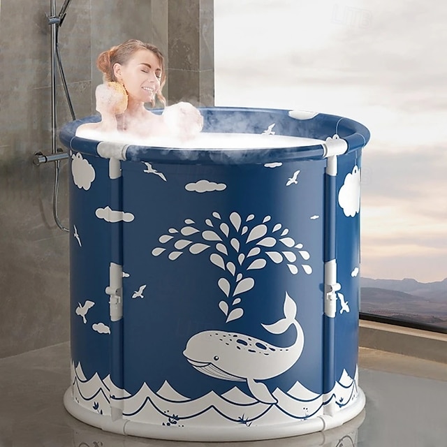  1pc Lifestyle Teal Freestanding Bathtub Ice Bath Tub with White Accents - Durable Polyester, Portable & Folding Design for Athletes, Spa Soaking Experience with Deer Head Logo for Adults