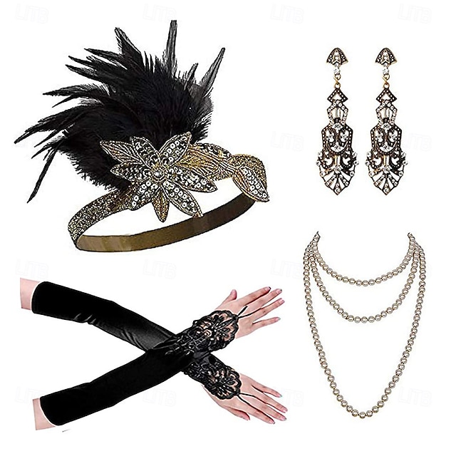  1920-as évek A nagy Gatsby Flapper fejpánt Gyöngyös karkötő Fülbevaló A nagy Gatsby Toll Retro Csillogó glitter Kristály / Strassz Női Farsang Valentin nap Álarcos mulatság Party estélyi viselet