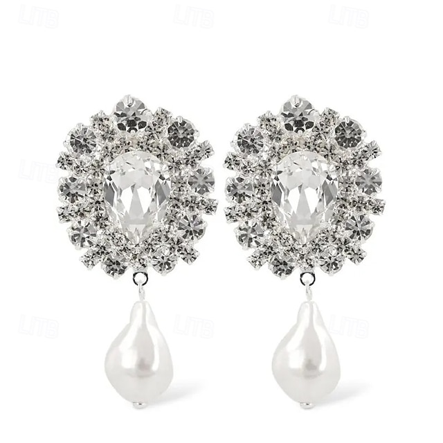  Femmes Boucles d'oreilles Clips Géométrique Fleur Précieux Élégant Perle d'imitation Diamant Imitation Des boucles d'oreilles Bijoux Argent Pour Mariage Soirée Quotidien 1 Paire