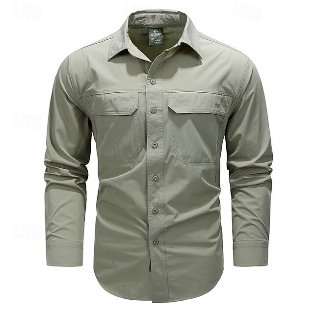  Per uomo Camicia Camicia Estiva Camicia casual Camicia con Bottoni Camicia cargo Nero Verde Kaki Blu scuro Manica Lunga Semplice Colletto a Camicia Vacanza Camicia hawaiana Tasca Abbigliamento 100