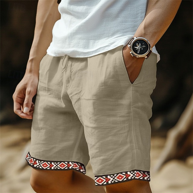  Per uomo Shorts Shorts di Lino Pantaloncini Estivi Shorts da Spiaggia Tasca Coulisse Elastico in vita Semplice Comodità Traspirante Lunghezza al ginocchio Casuale Quotidiano Ferie Stile Etnico Retr
