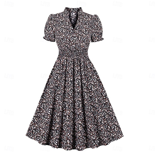  Retro Vintage 1950er Kleid Swing-Kleid Blumen Kostüm Damen Karneval Maskerade Alltagskleidung Junggesellinnenabschiedsparty Erwachsene Kleid Abschlussballkleider