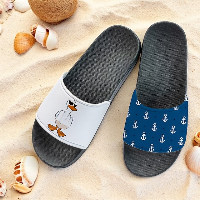  Męskie Pantofle Drukuj buty Druk 3D Kapcie na zewnątrz Kapcie plażowe Codzienny Styl plażowy Codzienny Plaża Polichlorek winylu Wodoodporny Wygodny Niepoślizgowy / a Czarny i biały Zielony
