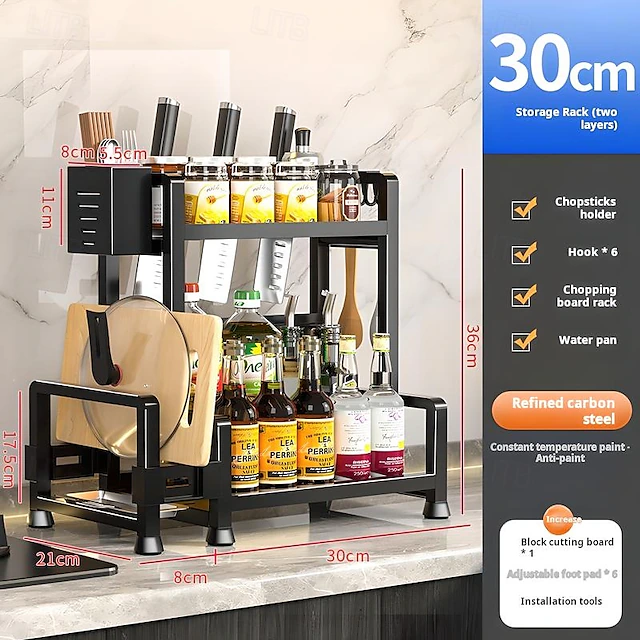 Metal Kitchen Storage Rack, Multi-Functional Spice and Knife Storage ...