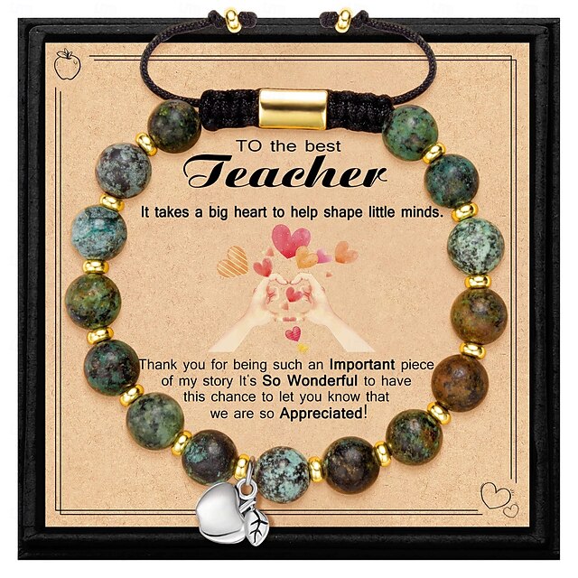  Pulseira de agradecimento ao professor, linda pulseira de argila ploymer feita à mão, amor, ensino, inspiração, carta, pulseira elástica com contas para mulheres, joias de volta às aulas, presente de