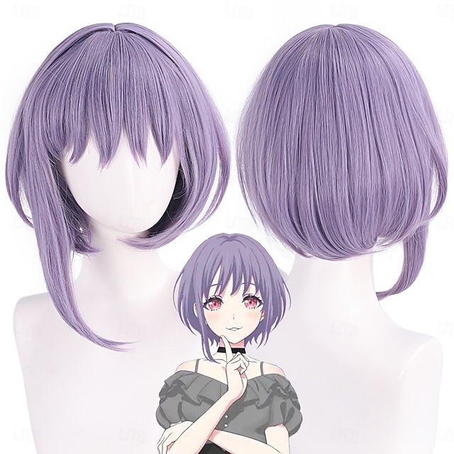  人工毛ウィッグ Yutenji Ruomai ストレート ナチュラルストレート アシメントリー・ヘアカット ニートバング 機械製 かつら 14 インチ A1 合成 女性用 ファッショナブル クラシック 快適 パープル