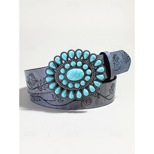 Women\'s Black Faux  Leather Western Concho Waist Belt with Turquoise Accents Wholesale western concho belt for your store main image 4