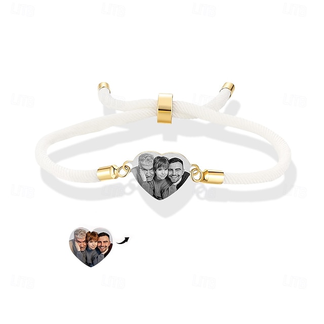  Bracelet en corde tressée personnalisé gravé avec photo, cadeau pour amoureux, parents, amis, meilleure amie, idéal pour la fête des mères, la fête des pères, l'obtention d'un diplôme, la