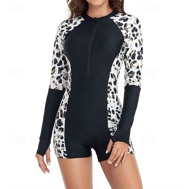  Femmes Maillot Anti UV Maillot de bain 1 pièce Protection Solaire UV UPF50+ Léger manche longue Spandex Maillot de Bain maillot de bain ​fermeture éclair sur le devant Natation Surf Plage Sports