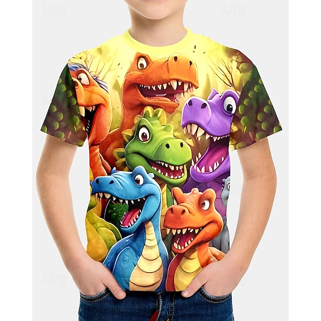  Boys 3D Dinosaur T shirt Tee Short Sleeve Summer Spring Fashion Basic Kids 4-12 Years Crew Neck Outdoor Casual Daily Regular Fit