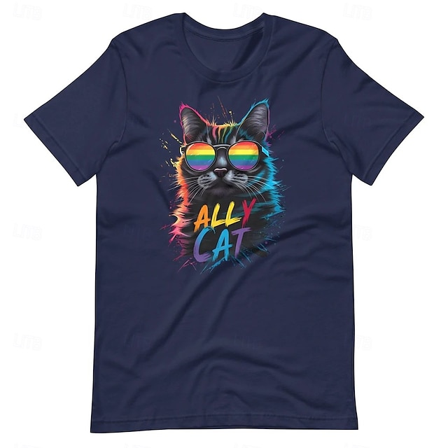  T-shirt arc-en-ciel LGBTQ Allié Chat, chemises de fierté, graphique de fierté pour couple, hommes, femmes, adultes, mascarade, estampage à chaud, défilé de la fierté, mois de la fierté