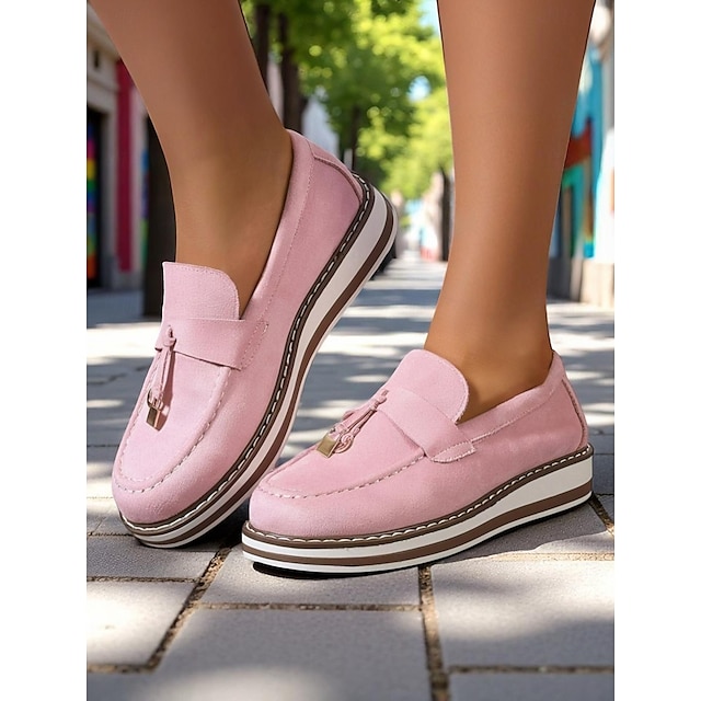  mocasini de damă cu platformă din piele întoarsă artificială cu detaliu cu ciucuri – stil la modă și la modă pentru zilele casual de birou și ieșirile zilnice