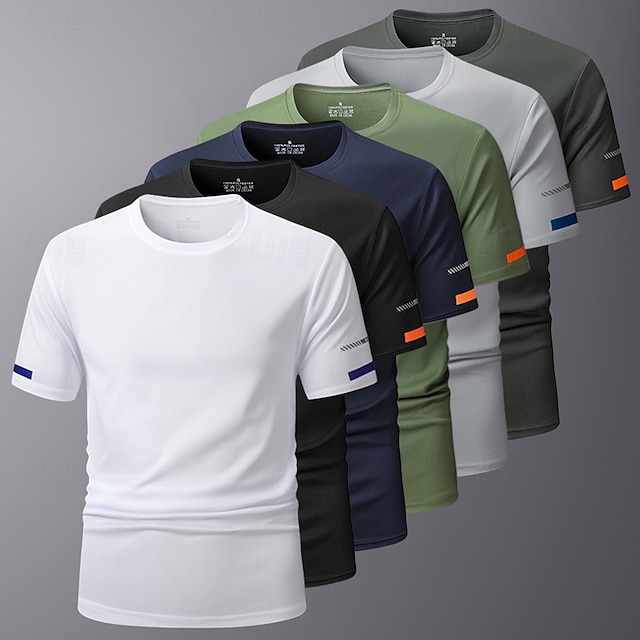 Men's Sport T Shirt Quick Dry  Tee Crew Neck Summer Solid Color Plain Short Sleeves Sports & Outdoors Casual Basic Fitness Casual Daily Dark Grey White Black Top Tee for Men