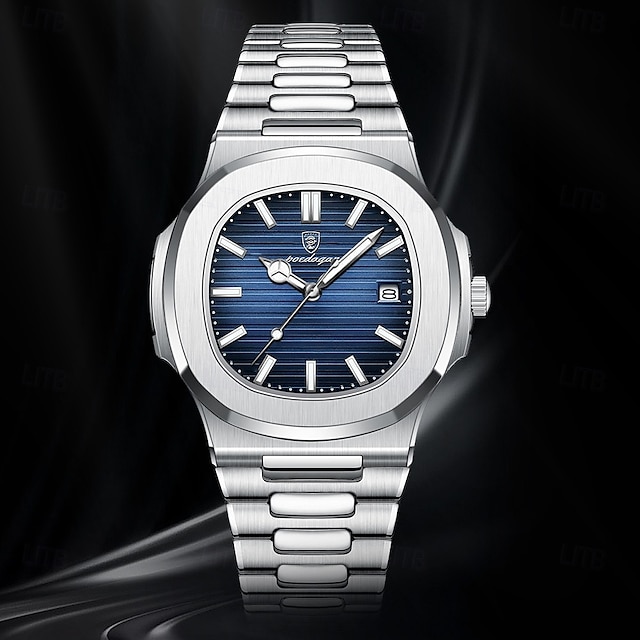  POEDAGAR Luxury Watch Business Waterproof Male Clock Luminous Date Stainless Steel Square Quartz Men Watch