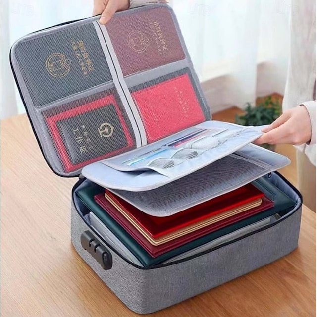  Safe File Storage Box with Lock, Multi-Functional Document Organizer Bag for Certificates, Household Files, Passports, Property Deeds, Business License, ID and Seal Storage Case