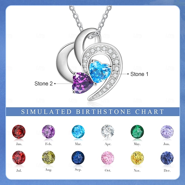  Personalisierte Geburtsstein-Herzkette als Geschenk für sie, bedeutungsvoller Schmuck für Mama, Frau, Freundin, Muttertag, Weihnachten, Geburtstag, Jahrestag