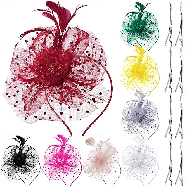  Tocados, sombrero de malla con flores para fiesta de té, tocado, velo, diadema para mujer, fiesta, boda