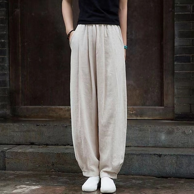  Mujer Pantalones de lino y algodón pantalones Ropa de calle Casual Longitud total Cintura Media Plano Bolsillo Cintura elástica Confortable Cómodo Diario Fin de semana Albaricoque Negro Azul Marino