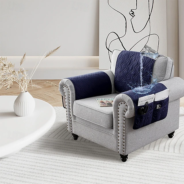 100% Waterproof Armrest Covers Backrest Set,Quilted Couch Arm Cover with One Side Pocket for 1/2/3 Recliner Seat Headrest Covers, Non-Slip Furniture Protector for Sofa Recliner Chair 25