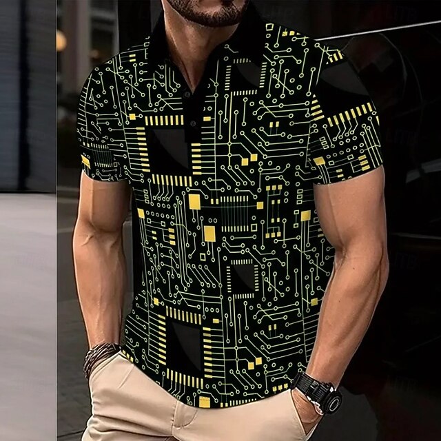 Men's Abstract Polo Short Sleeve Polo Shirts Collared Shirts Casual Outdoor Daily Wear 3D Print Summer Black4