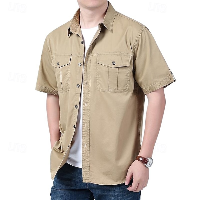  Per uomo Camicia Camicia Estiva Camicia casual Camicia con Bottoni Camicia cargo Blu Kaki Verde militare Beige Grigio Manica Corta Semplice Colletto a Camicia Vacanza Camicia hawaiana Tasca
