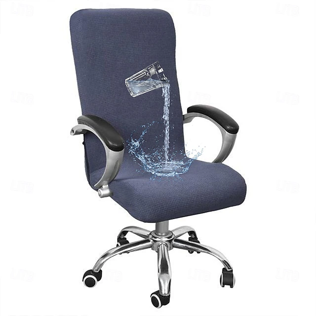 Waterproof Computer Office Chair Cover Stretch Rotating Gaming Seat Slipcover Elastic Corn Kernels Black Solid Color Soft Durable Washable 8