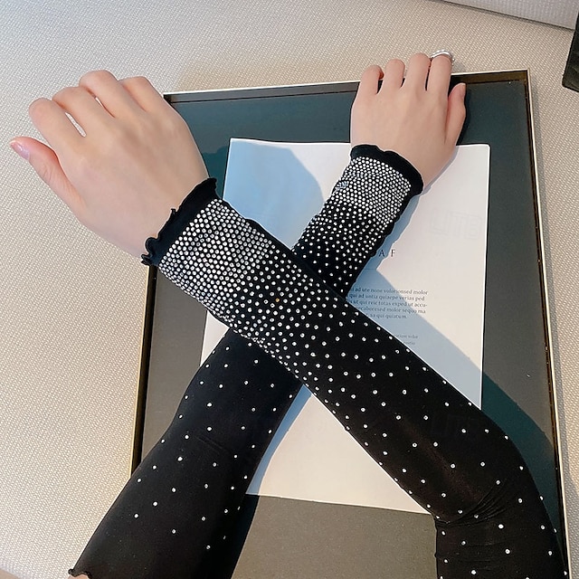  Set di maniche di protezione solare scintillanti con strass ad alta elasticità, per donna, maniche dimagranti, stile mondano, maniche corte, maniche estive.