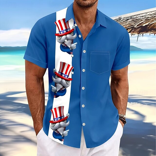 Men's American US Flag Uncle Sam Independence Day Shirt Casual Shirt Button Up Shirt Short Sleeve Fashion Casual Vacation Holiday Summer Spring Turndown 3D Print Collared Shirts Front One Pocket Blue4