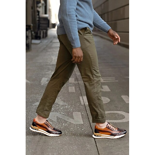 Men Genuine Leather Crocodile Pattern Casual Sneakers