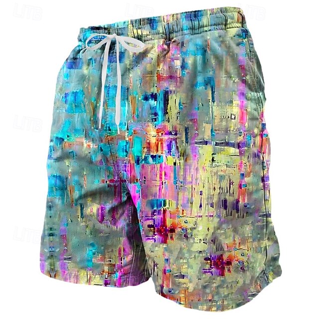 Men's Geometric Color Block Swim Shorts Board Shorts Swimming Trunks Mid Waist Streetwear Hawaiian Beach Vacation Wear Side Pockets Mesh Lining Elastic Drawstring Waist Designer Clothing Apparel4
